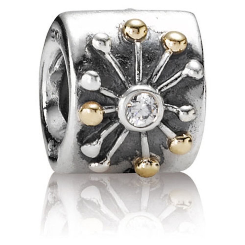 Authentic Pandora Retired Sterling Silver and 14KY Star Charm with Clear CZ